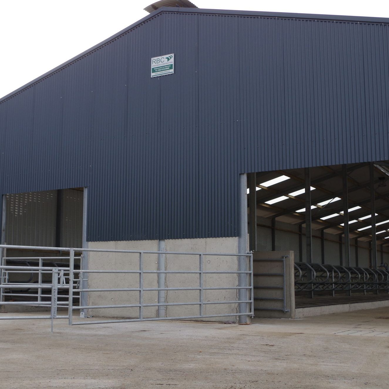 Large steel farming building for milking cows